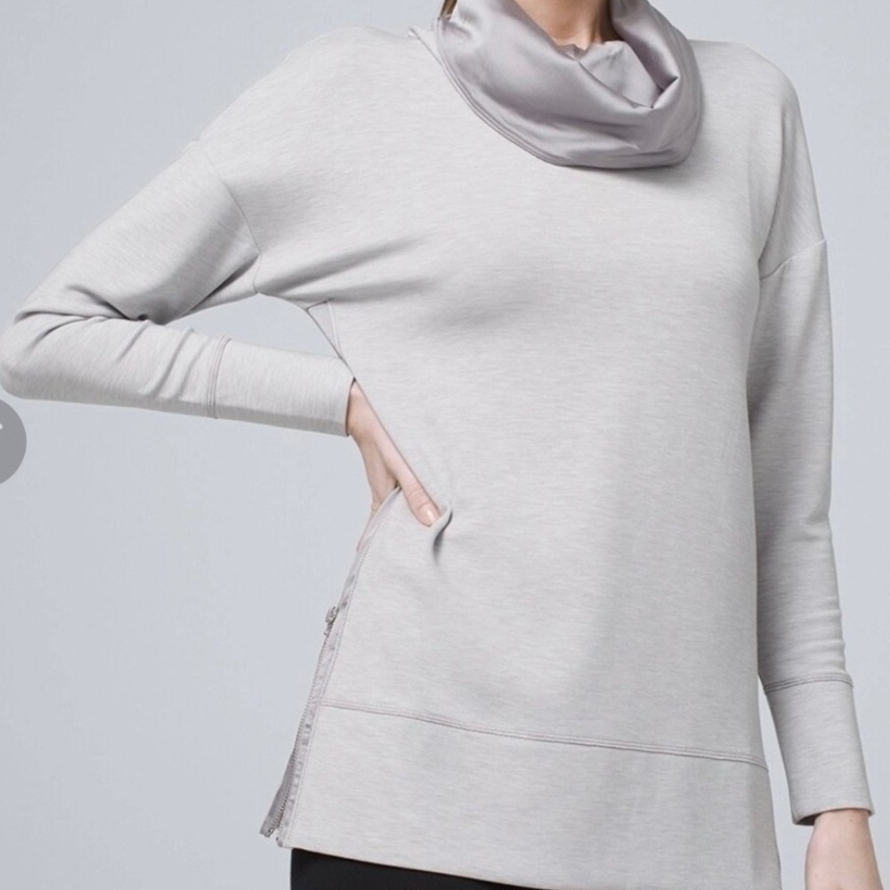 White House Black Market Gray Cowl Neck Zipper Detail Tunic Top XL‎